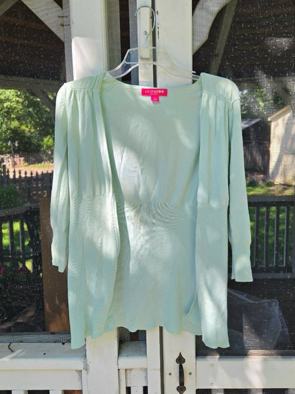 Liz Lange Mint Green Open Front Cardigan - Pastel Knit Gathered Shoulder Swe